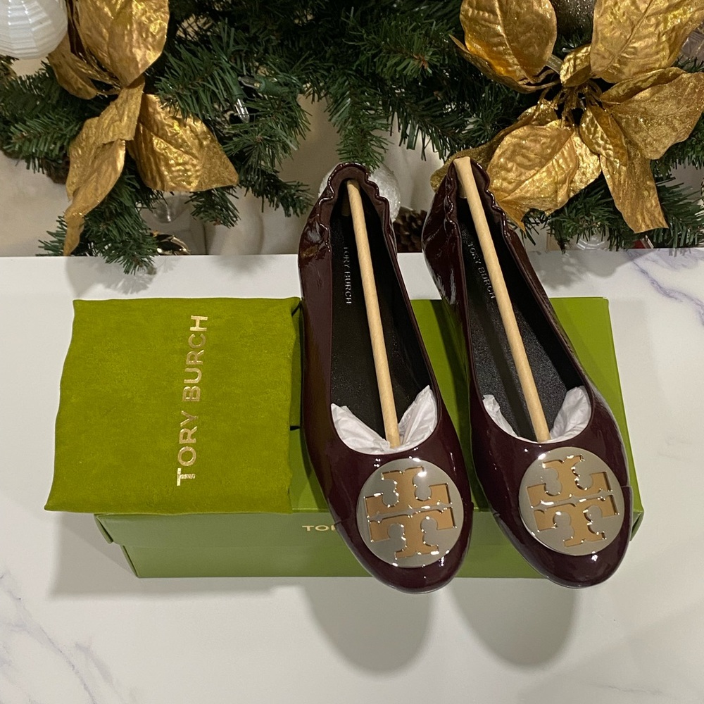 Tory Burch Claire Cap-Toe Ballet Dark Carmine size 6